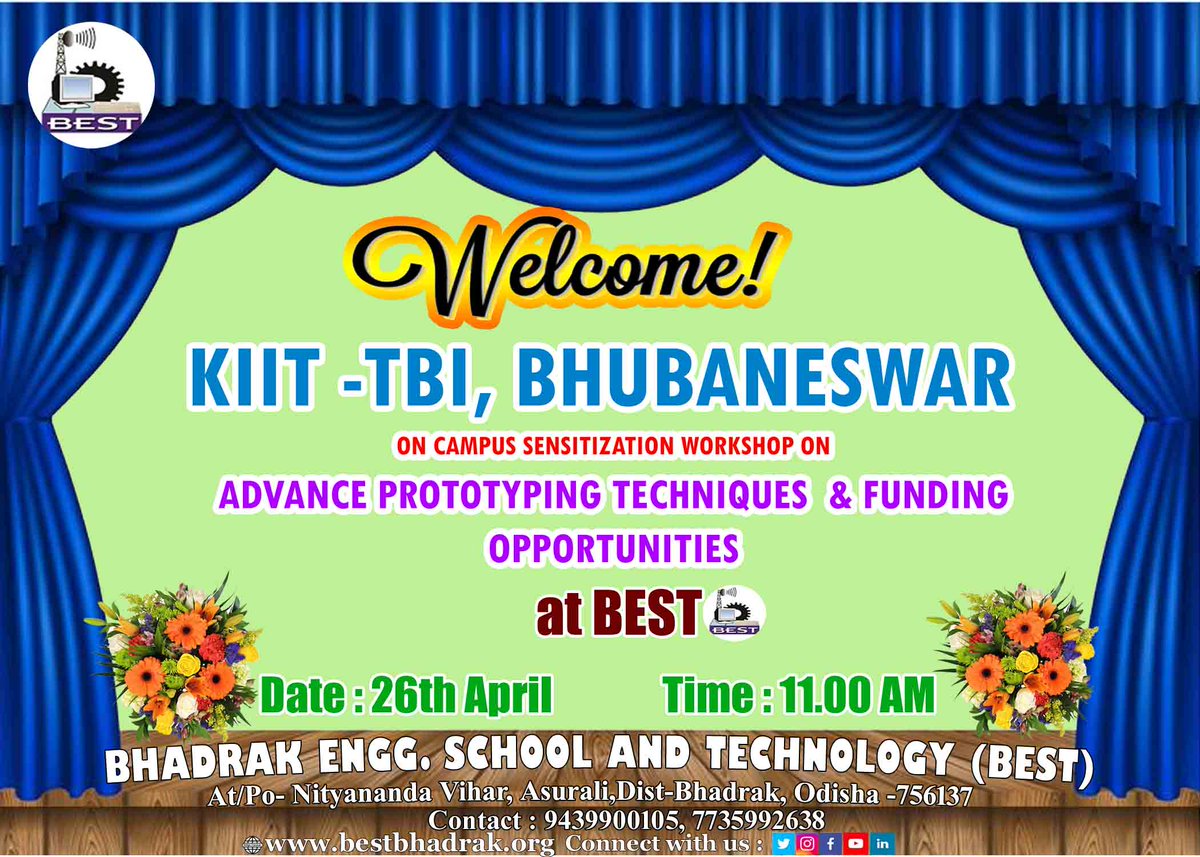 A Campus Sensitization Workshop on 'Advance Prototyping Techniques and Funding Opportunities' at BEST Campus in association with KIIT - Kalinga Institute of Industrial Technology  on dated 26.04.2023.
#KIITTBI
#BESTCampus
