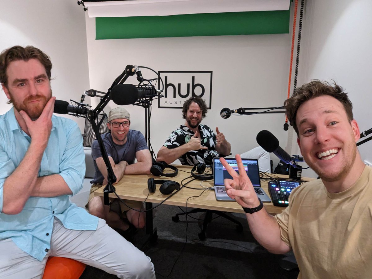 ThrowinthePal's tweet photo. The Pals (L-R): Talkin' Tom, Capricious Chris, Messy Marcus and Flip-Flop Frank, after five hours in the studio together (stank not included). #podcast #MovieMonday #FRIENDS4EVER https://t.co/6s3IcYETo8