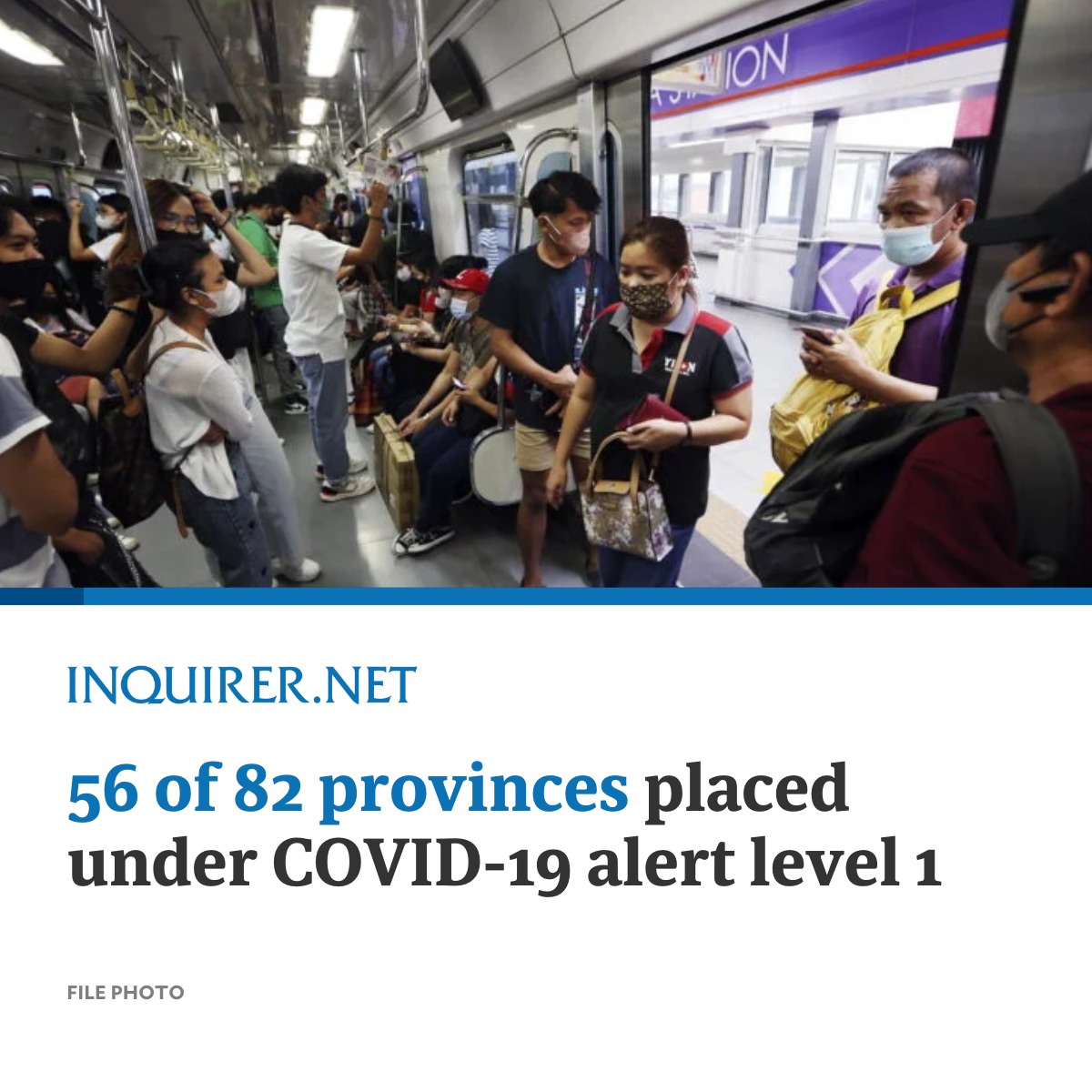 inquirerdotnet's tweet photo. Most parts of the country, or 56 out of the total of 82 provinces, will remain under alert level 1, the least restrictive under the government’s alert level system for COVID-19, until the end of April.

READ: https://t.co/6dT4BWfgqK https://t.co/IHrnpAkYTm