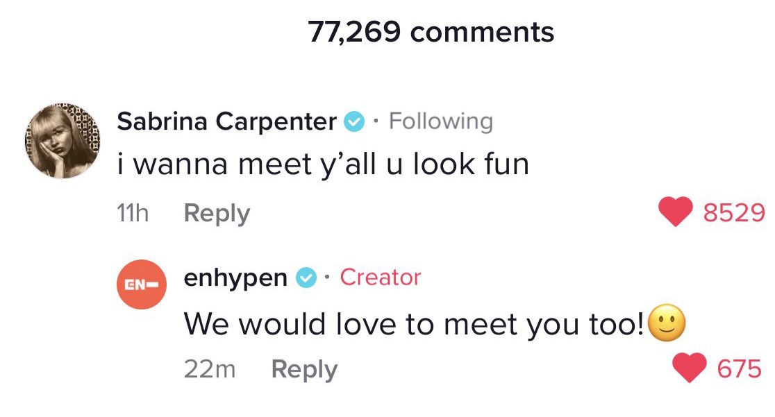 dearsimjae's tweet photo. all of these happened just because of jake having fun on his solo live 🥹 getting viral, sabrina carpenter commenting on their tiktok and reposting him and his tiktok w sunghoon on her ig stories, and now their collab tiktok materialized into reality already 🤍 https://t.co/gAcJAITWFw