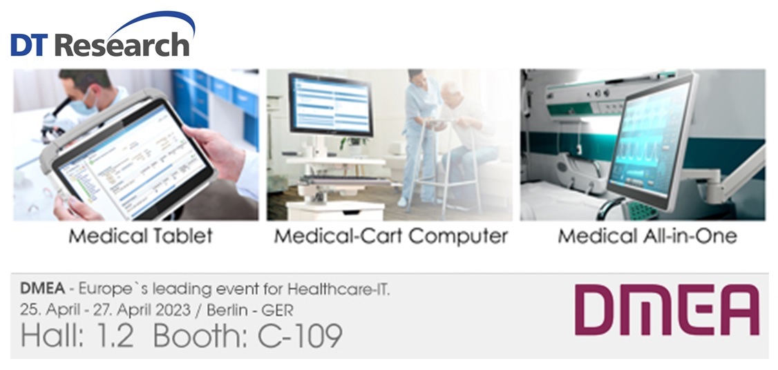 DTResearch's tweet photo. See DT Research's healthcare computing products at #DMEA23 in Berlin - partner Concept International will show our #medicaltablets and all-in-one mountable #medicalcomputers offering mobility for #healthcareIT and #Telemedicine https://t.co/XmQA31mgOm