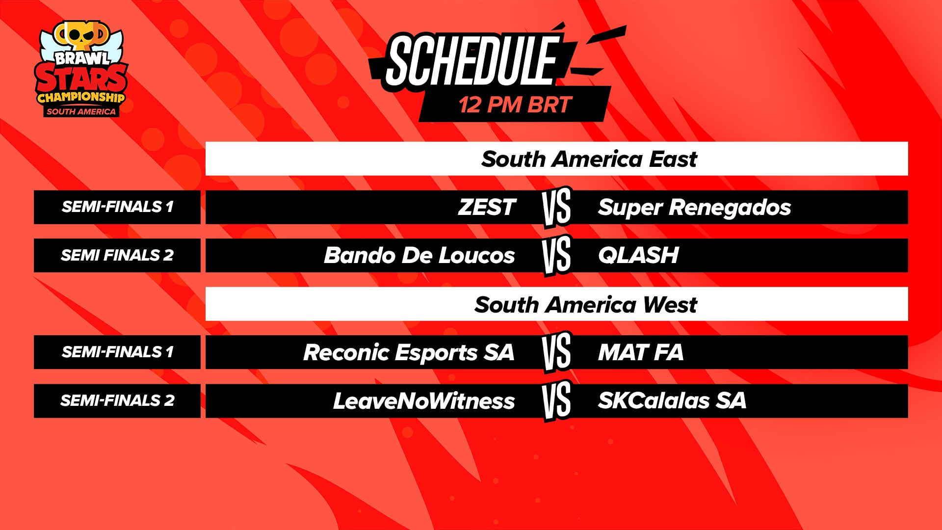 Brawl Stars Esports on X: Getting ready for the group stage, here are the  beginning matchups! ⚔️ See you bright and early tomorrow, 10am CEST 👋   ⏰ #BSLCQ23 #BrawlStars  /