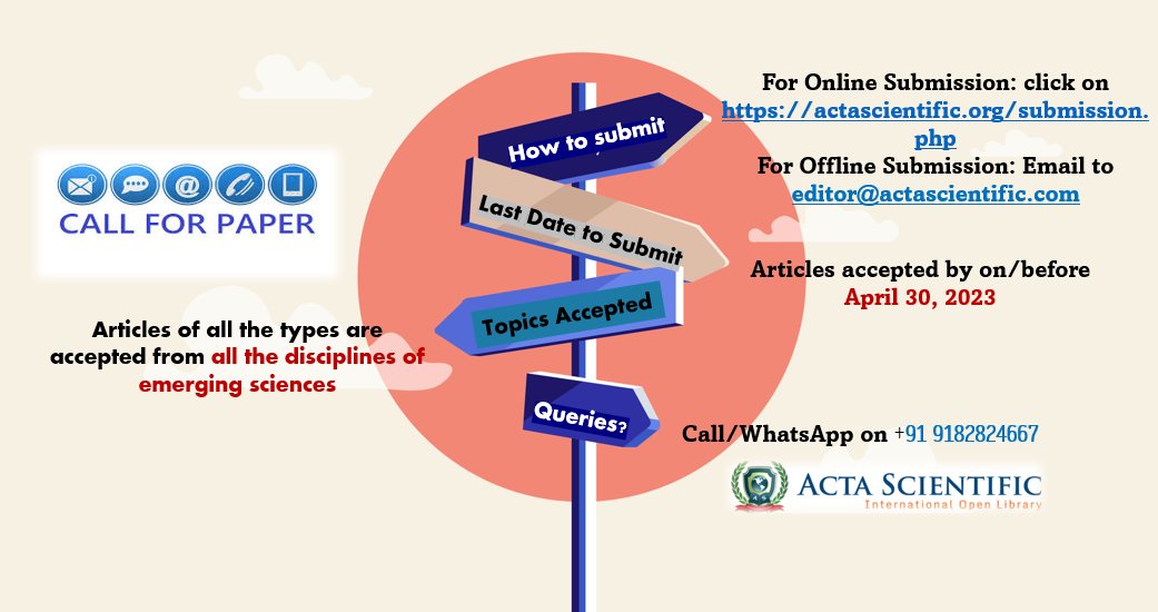 ScientificActa's tweet photo. Acta Scientific Upcoming issue going to be held on May 1st, 2023
Submit Articles at https://t.co/TQGdDQA9b8 https://t.co/ZYcNAbJ1E4