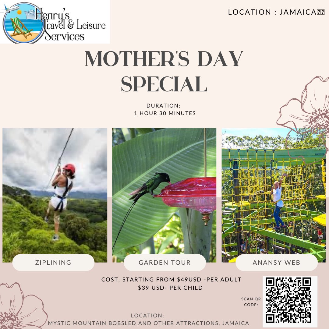 Show your mom how much you care with a Special day out!

You can contact us through email at: henrystravelservice@gmail.com or send us a DM to book you special day out.

#mothersday2023 #mothersday #treatyourmom #bookingmadeeasy #travelblogger #jamaica #mom #SelfCareSunday