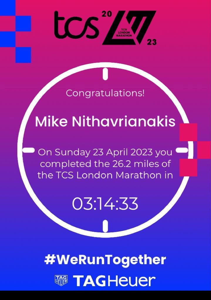 MikeNith1's tweet photo. With enormous thanks to all who supported me and @TCFPak, I managed to complete @LondonMarathon inside my 3.15 target time. What an incredible atmosphere it was on Sunday

https://t.co/CmTpLObIh5 https://t.co/ukplJNcWwC
