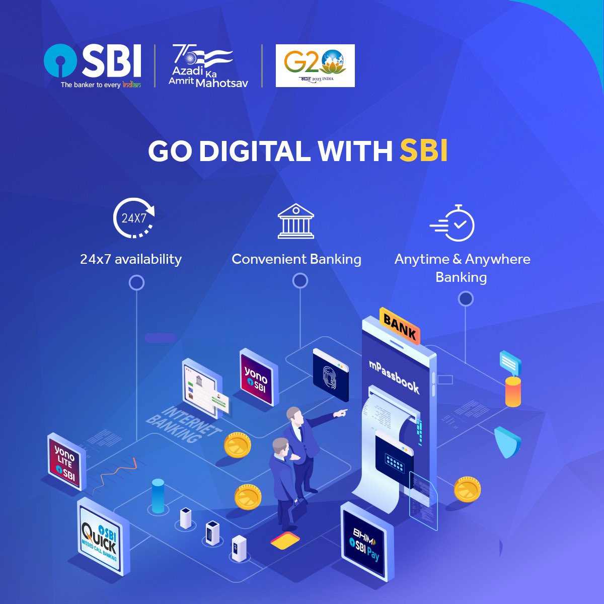 TheOfficialSBI's tweet photo. Enjoy the digital banking experience at any time and from anywhere.
#SBI #GoDigital
#AmritMahotsav #DigitalBanking #AnytimeBanking
#AnywhereBanking https://t.co/2sDCgFltKI