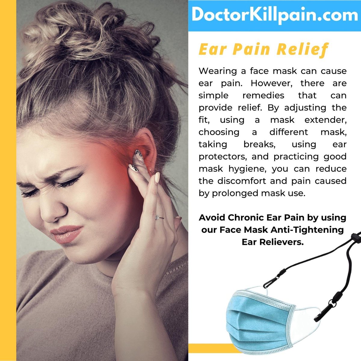 DrKillPain's tweet photo. There is no reason to feel pain while being safe. #FaceMaskExtensions

🩺➡️ https://t.co/5OCcl3J6R5 ✨
-
-
-
#EarPain #EarPainRelief #EarPainReliever #ChronicEarPain #NoMorePain #PainAwareness #FaceMasks

#DoctorKILLpain https://t.co/neDNnPI10Q