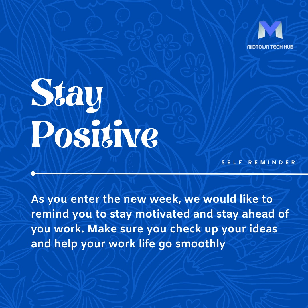 midtowntechhub's tweet image. The holidays are over and everyone must go back to work. As the new week continues, make sure to stay positive.
#MidtownTechHub
#work