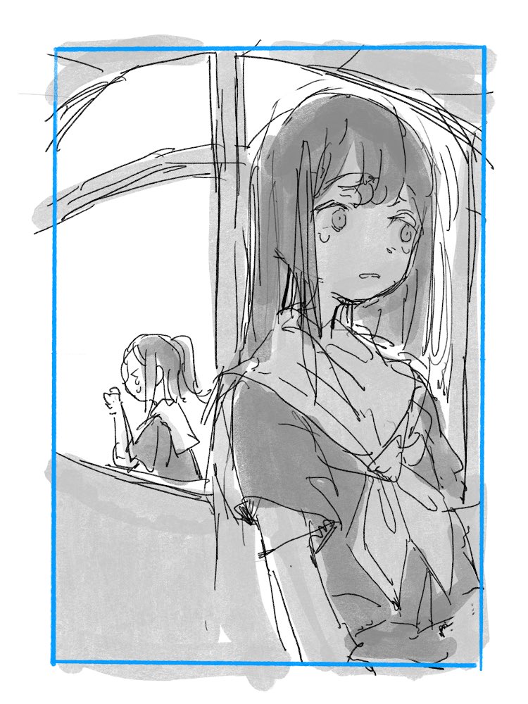 表紙の絵、見開きで裏表にキャラがいる感じにしたら破局感が出ていいんじゃないですか→電書で出るので見開きは難しいんです……→無理やり詰め込んだろ!の流れでかなりの嘘パノラマ風背景が生まれた 