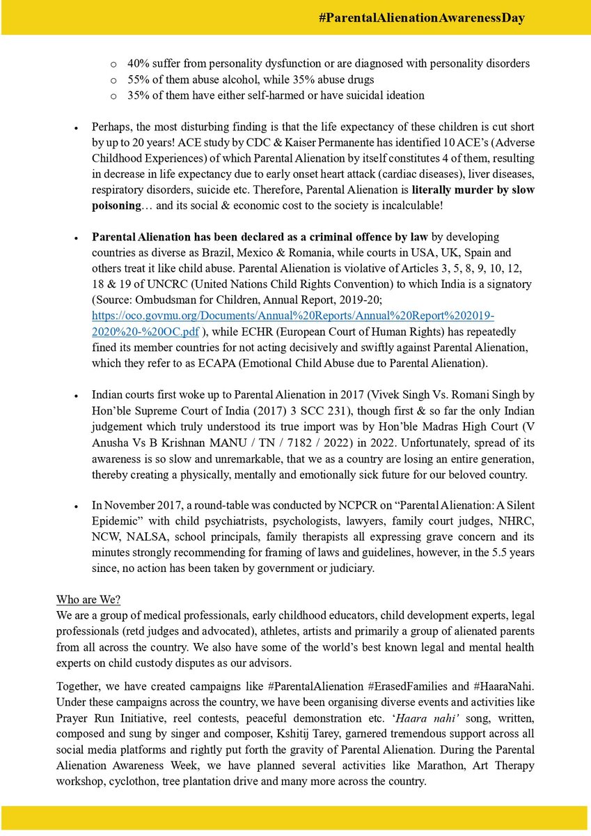 <a href="/TOIIndiaNews/">TOI India</a> <a href="/timesofindia/">The Times Of India</a> <a href="/JAIDEEPBOSE/">JAIDEEP BOSE</a> on occasion of #parentalalienationawarenessday we request you to help us in creating awareness about #ParentalAlienation by writing an article about this Silent Epidemic.  #HaaraNahi #ErasedFamily