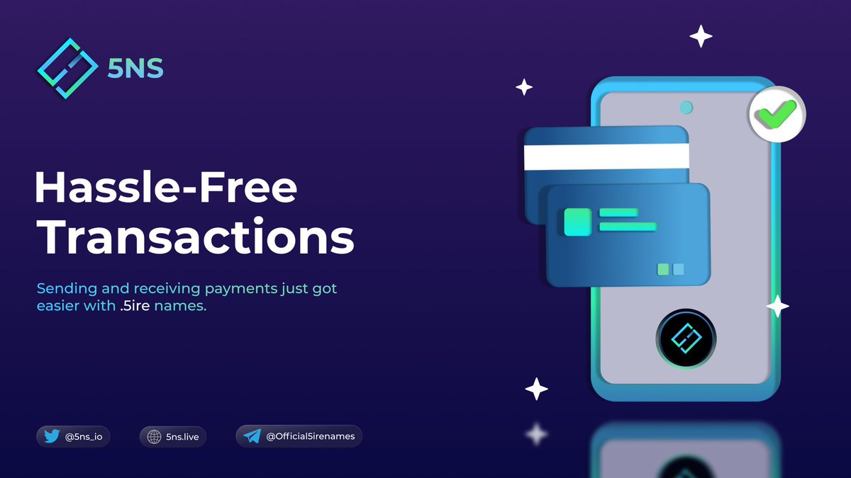 Official5NS's tweet photo. 🥳 Introducing hassle-free transactions with 5NS domains!

👋 Say goodbye to transactional headaches with long and complicated wallet addresses. Experience seamless &amp; error-free transactions utilizing 5ire Domain Names. 

#5NSdomains  #Hasslefreetransactions #5ireChain https://t.co/fyVWNJXfPo