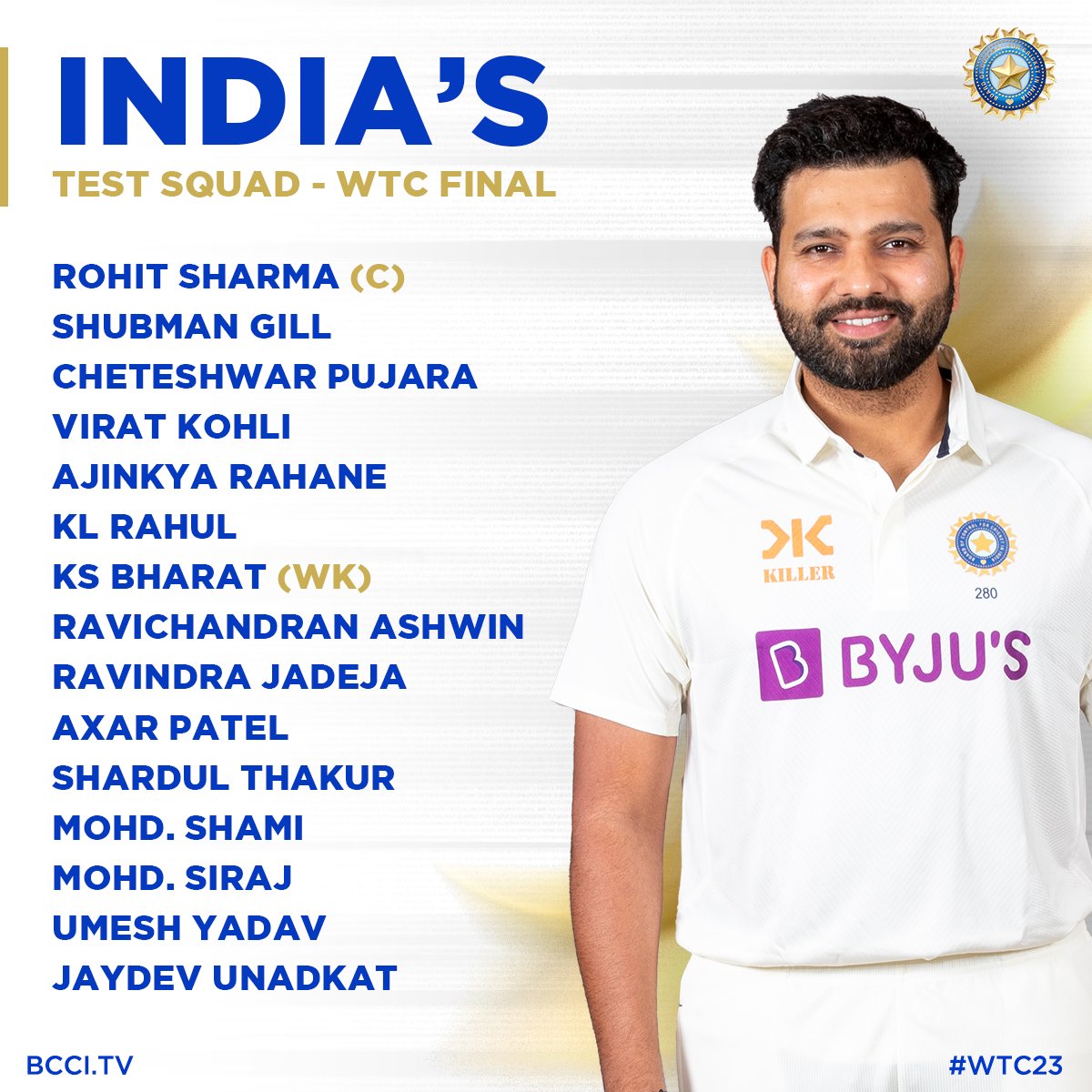 🚨 NEWS 🚨

#TeamIndia squad for ICC World Test Championship 2023 Final announced.

Details 🔽 #WTC23 

bcci.tv/articles/2023/…