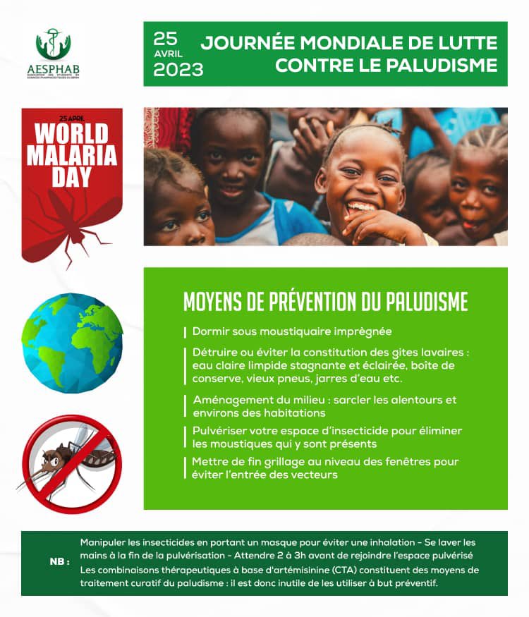 aesphab's tweet photo. Hello Hello 👋

Le 25 avril de chaque année est la Journée mondiale de lutte contre le paludisme, une occasion de rappeler l'importance de lutter contre cette maladie. https://t.co/gJhVbn5yEc