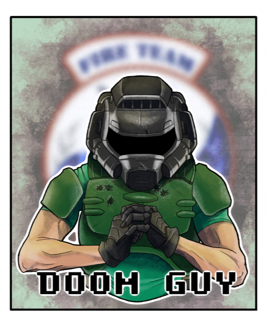 OTSDerpy's tweet photo. Been a long time posting this, but a few weeks ago I commissioned @FlutterSpartan to draw a badge-like busy of me in my Doomguy armor so I can wear this at conventions. And truth be told, I think she nailed it QUITE well!! Thanks Flutters!^^ https://t.co/M9BtxlAKIJ