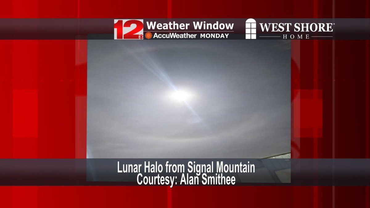 wdefnews12's tweet photo. Thanks to Alan Smithee for a beautiful #lunarhalo / #RingAroundTheMoon from #SignalMountainTN, Monday's @westshorehome #WeatherWindow #PictureOfTheDay. https://t.co/F0mXNVxOcy