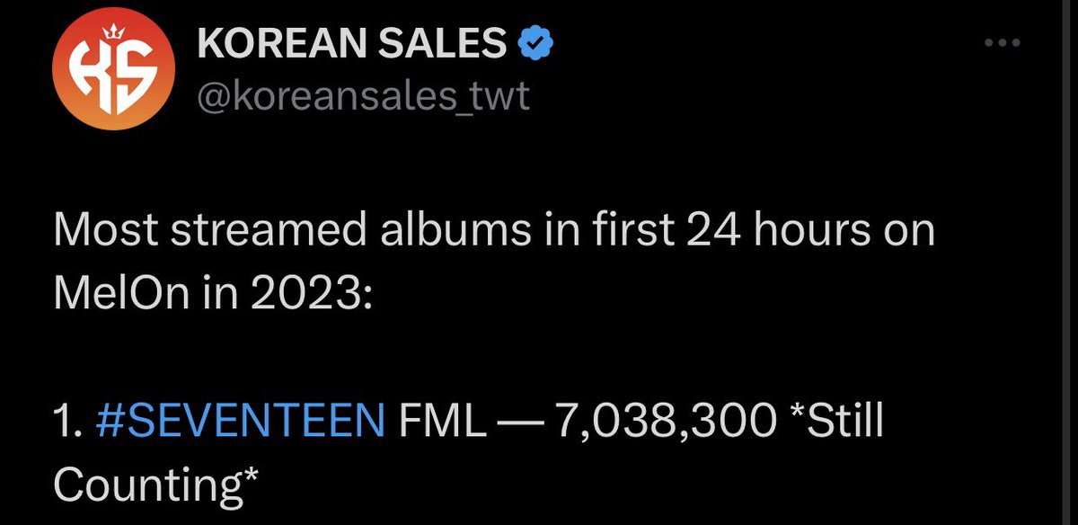 1woo17's tweet photo. Highest 1st day album sales in 2023
#1 SEVENTEEN - FML

Most streamed album in first 24 hours on🍈 in 2023
#1 SEVENTEEN - FML

Most streamed song in first 24 hours on 🍈 in 2023
#1 SEVENTEEN - SUPER

🥳🔥 #SEVENTEEN #세븐틴 
@pledis_17 https://t.co/k9KKoHJ5GO