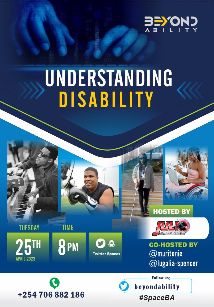 JSupercharge's tweet photo. Here’s a chance to understand Disability better. Join us tonight from 8pm as we have 🔥 conversations around the topic. ⏰ put a reminder and tell a friend
#SpaceBA
@muritonie
@lugalia_spencer https://t.co/hrHljybbj2