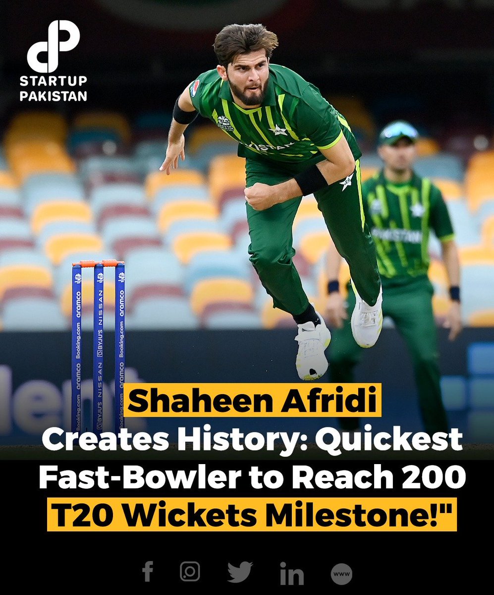 shan_afridi7's tweet photo. @iShaheenAfridi has achieved a special milestone as he completed 200 T20 wickets on Monday during the fifth T20I between Pakistan and New Zealand at Pindi Cricket Stadium. Shaheen has become the youngest and quickest (143) fast-bowler to achieve the landmark https://t.co/ENy42okSLN