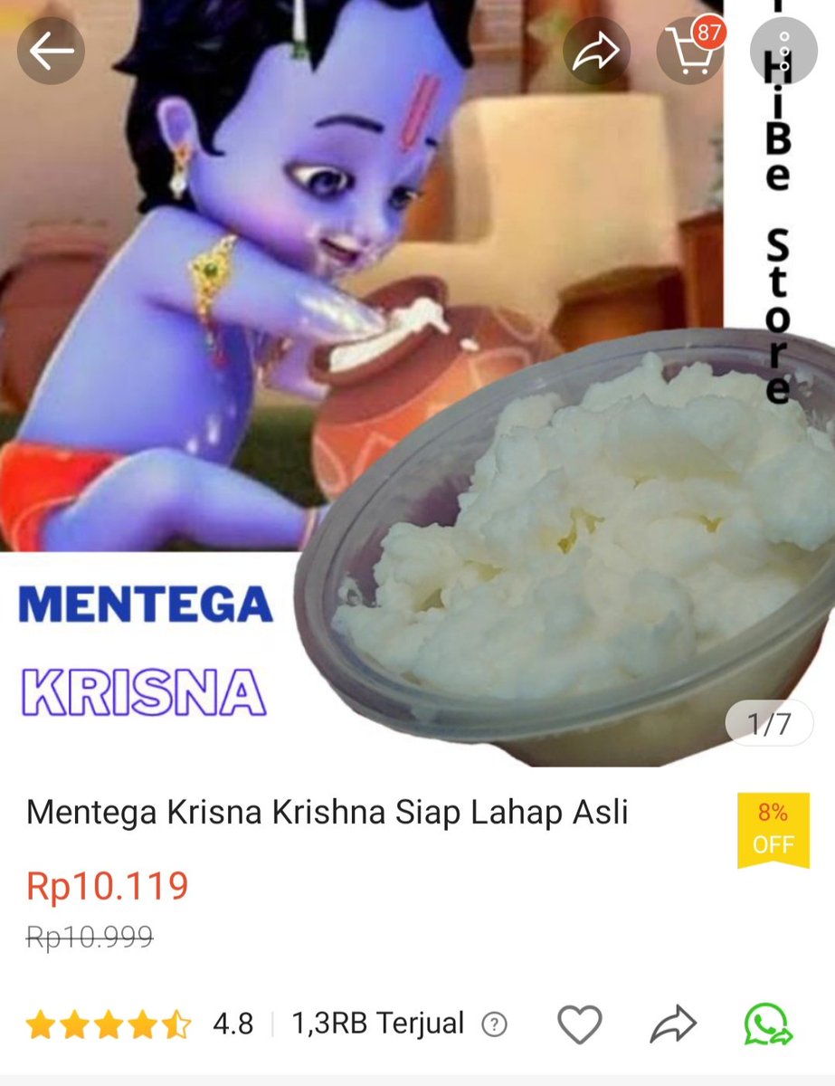 zonkanov's tweet photo. Ternyata mentega Krisna sudah dijual di Indonesia. Jadi gak perlu lagi pergi ke Vrindavan buat ngerasain mentega kesukaan Krisna. 
Indahnya berbagi :) 
#txtdarishopee 
#recehkantwitter
#dagelan 
#olshop https://t.co/dgFh6Dt5B2