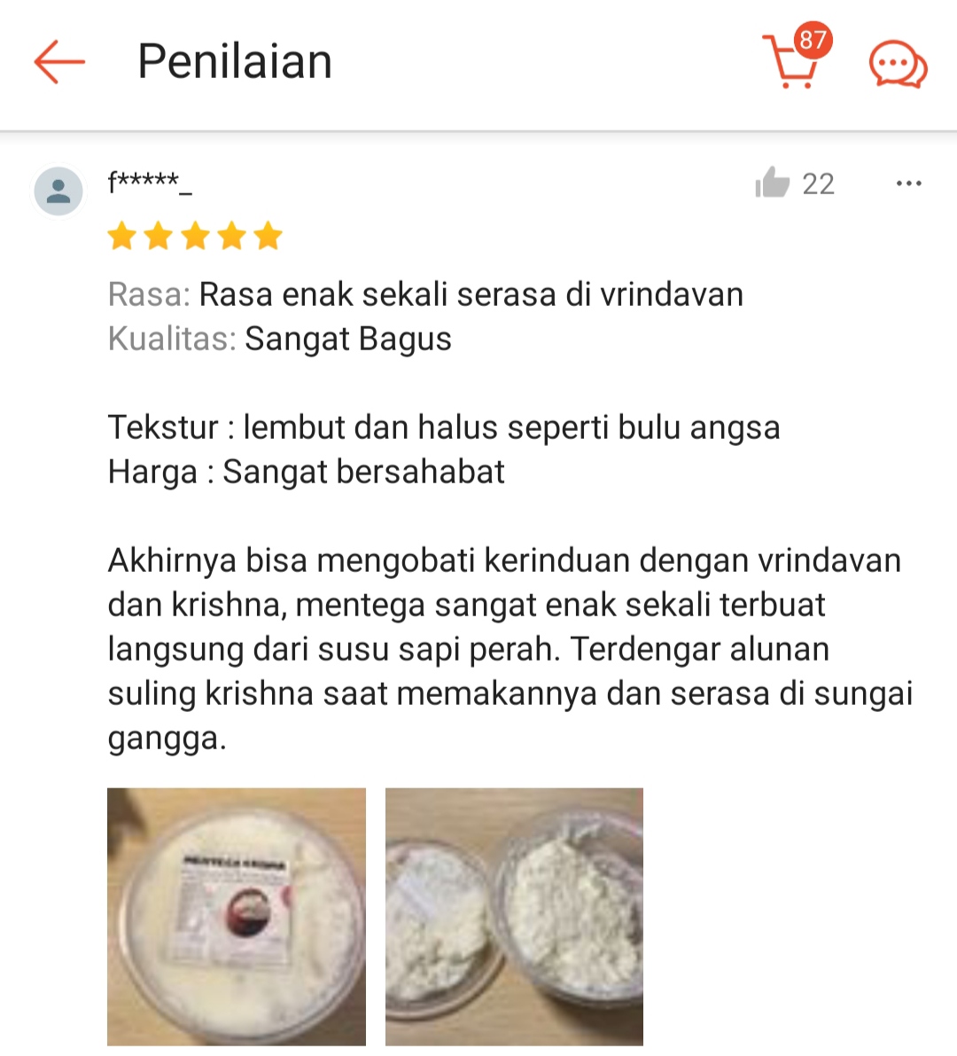 zonkanov's tweet photo. Ternyata mentega Krisna sudah dijual di Indonesia. Jadi gak perlu lagi pergi ke Vrindavan buat ngerasain mentega kesukaan Krisna. 
Indahnya berbagi :) 
#txtdarishopee 
#recehkantwitter
#dagelan 
#olshop https://t.co/dgFh6Dt5B2