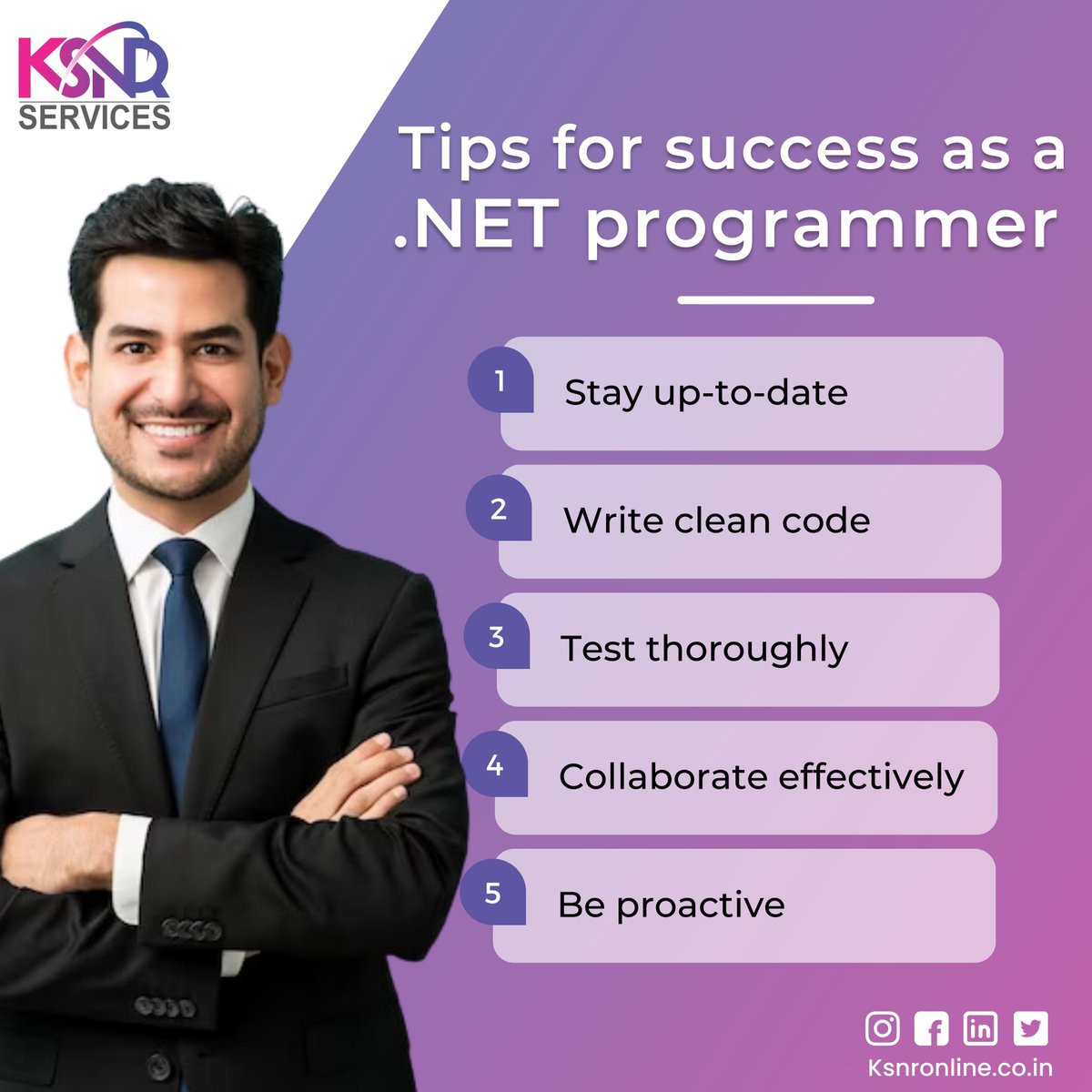 KsnrServices's tweet photo. Tips for success as a .NET programmer 😎
 
Remember, these are just a few tips, but they can make a big difference in your success as a .NET programmer.

Good luck!

#dotnet #dotnetdeveloper #dotnetjobs #dotnet #dotnetcore #dotnetcoredeveloper #softwaredevelopment https://t.co/d5OtMTJRfc