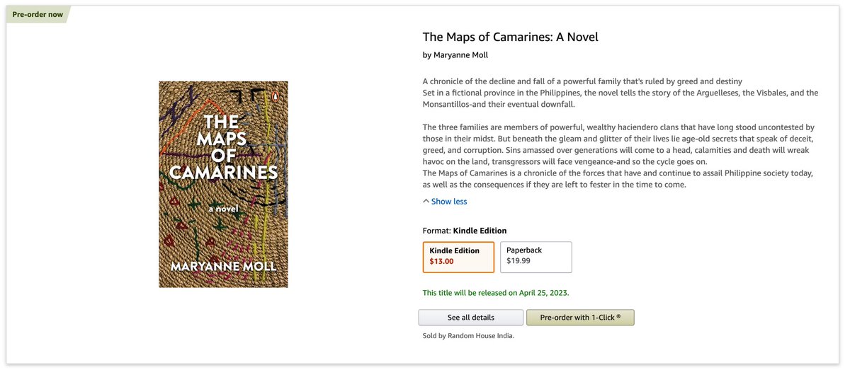 Pre-order for my novel, The Maps of Camarines, is now open. amazon.com/dp/9815058908?…

#MapsofCamarines 
#TheMapsOfCamarines
#FamilySaga 
#MagicalRealism 
#BookstagramPH 
#BooksPH 
#ReadWithPenguin 
#PenguinSEA