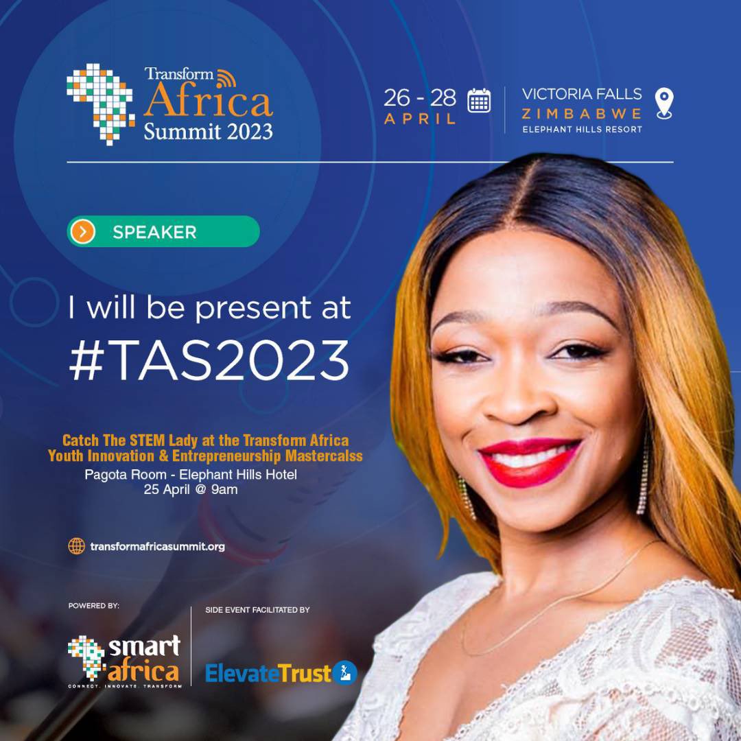 ElevateTrust's tweet photo. Catch the stemlady @SiceloSTEMLADY @RealSmartAfrica for the Transform AfricaSummit 2023 from the 26th to the 28th of April 2023 . Don’t miss out!!! #digitaltransformation #TAS2023 #elevatetrust https://t.co/fyK6pxUSg0