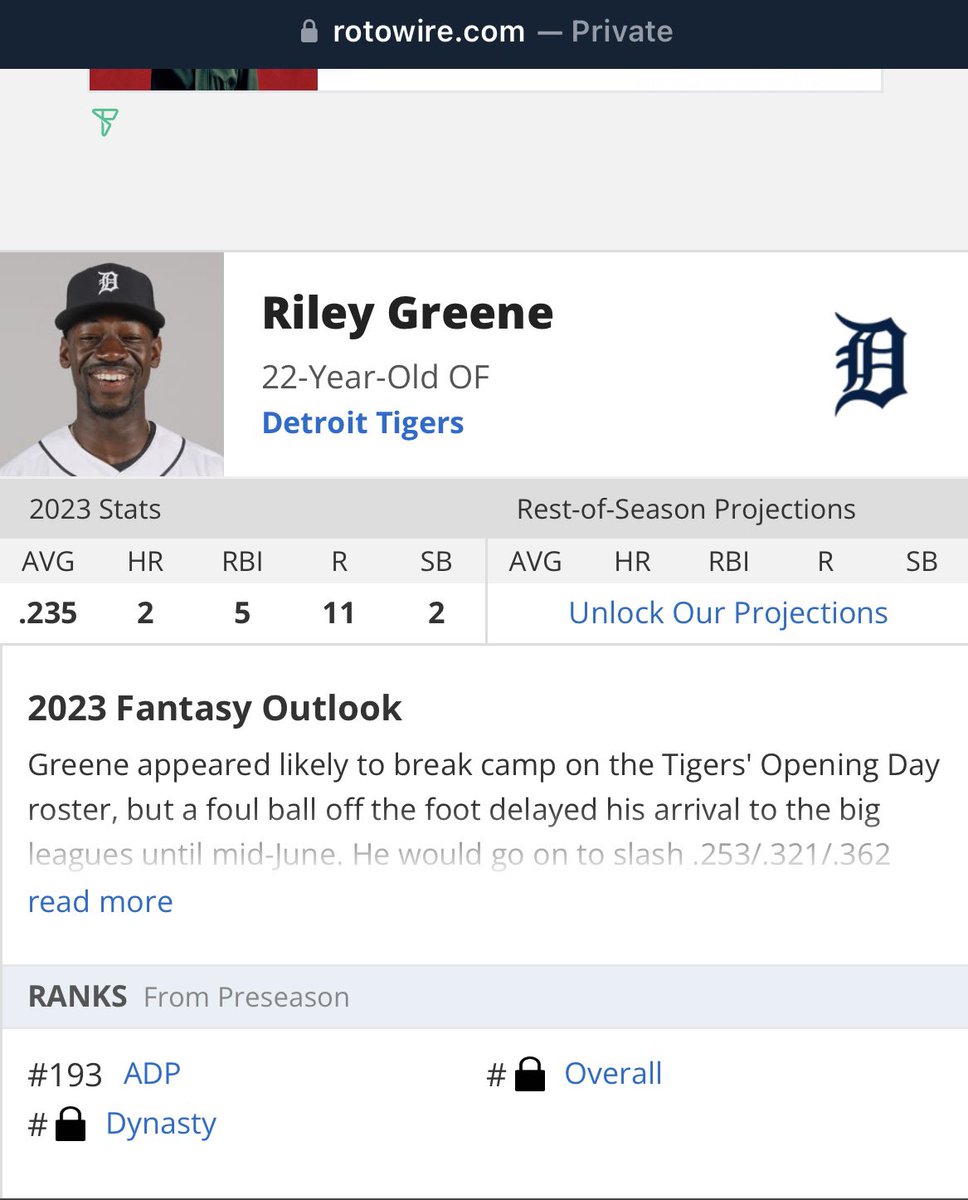 TheD159program's tweet photo. @RotoWire That’s not Riley Greene https://t.co/M95n8yEFV8