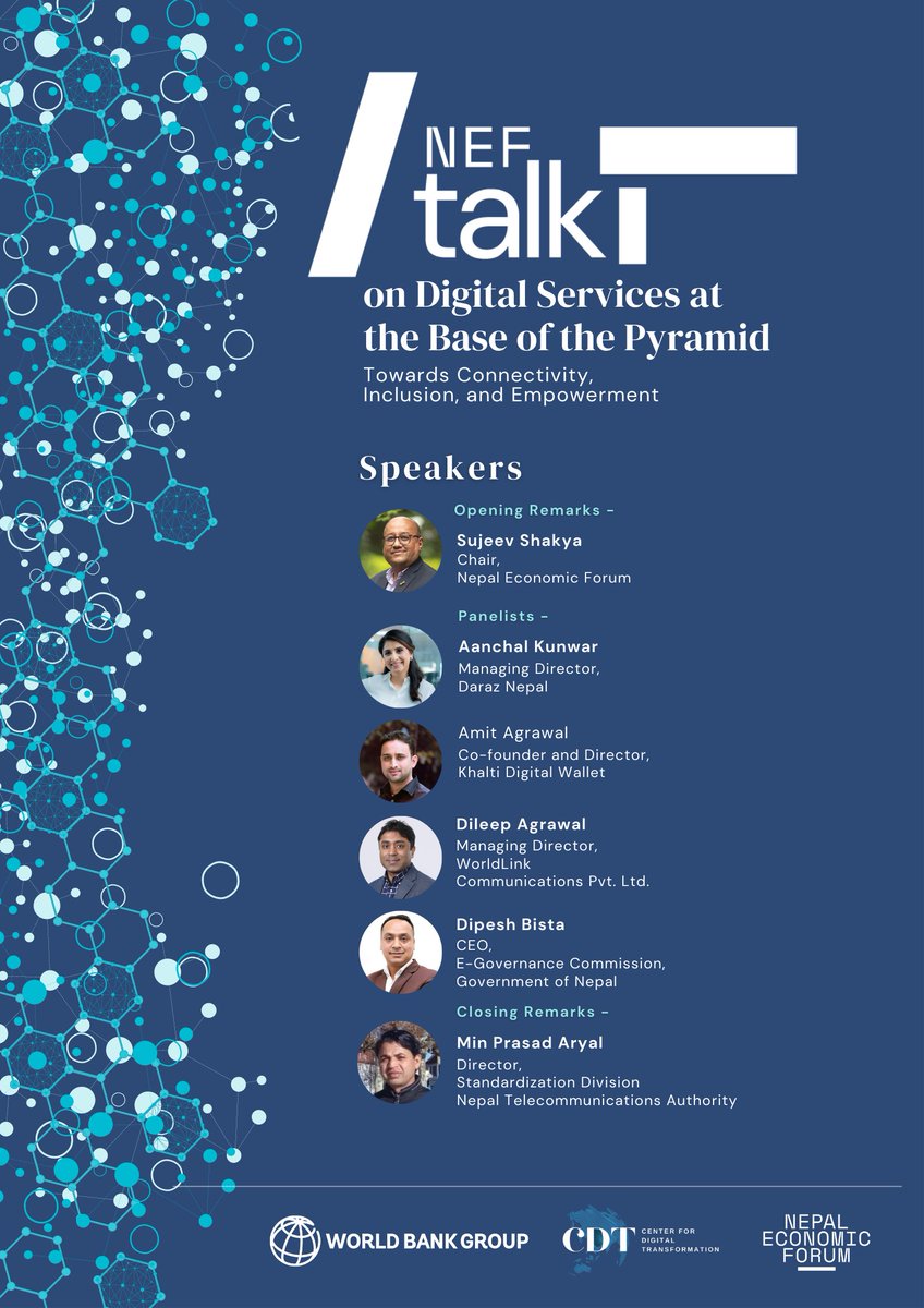 NEFNepal's tweet photo. #Neftalk this Thursday!

Date - 27 April 2023
Time – 2:30 to 4:30 PM
Venue - Radisson Hotel, Lazimpat, Kathmandu.

Note - RSVP is mandatory, please email at sujeev@beed.com.np or call +977-01-5548400

@CDT_NEF @sujeevshakya @DarazNepal @KhaltiOfficial https://t.co/J8kRFoBZm6