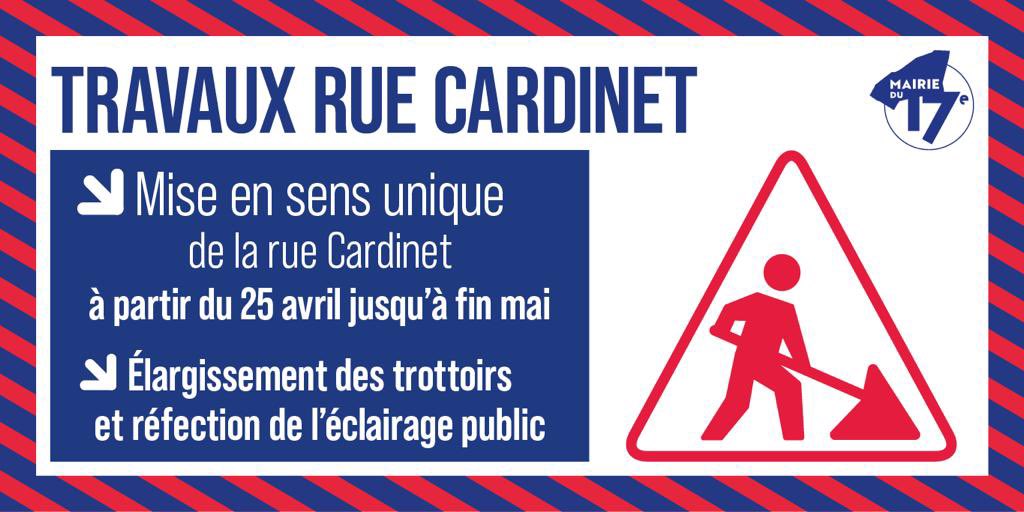LedranCh's tweet photo. 🚧⚠️#Travaux #PontCardinet Sécurisation du carrefour #Cardinet #Rostropovitch
👉Mise en sens unique de la rue Cardinet (sens rue Rostropovitch ➡️ rue de Rome)
👉Du 25 avril à fin mai
💡 Déviation par le Pont Mère Teresa
Cc.: @geoffroyboulard @Alix_Bougeret
@Paul_Hatte https://t.co/nWzxuwFbrT