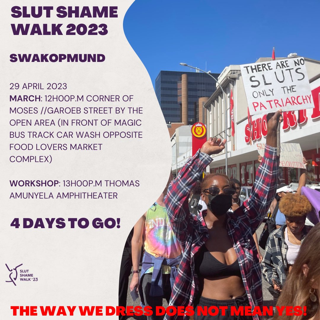 slutshamewalk's tweet photo. Swakopmund slut shame walk 23
29th April 2023!
The way we dress does not mean yes!
Let’s demand our rights down the streets of Swakopmund and have an informative workshop thereafter!
Please share and see you there!
#feminism #endrapeculture #slutshamewalk #mybodymychoice https://t.co/wQfpngBbVQ