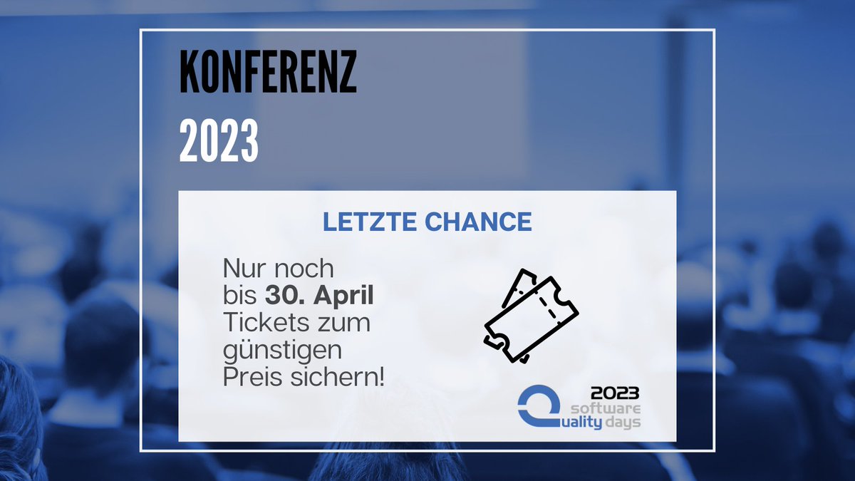 Nur noch bis zum Ende dieser Woche könnt ihr euch die Konferenztickets zum günstigen Preis sichern!

#swqd #swqd2023 #conference #softwarequality #softwareconference