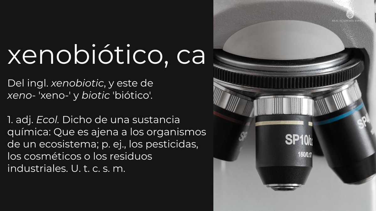 RAEinforma's tweet photo. #PalabraDelDía | xenobiótico, ca

En Enclave de Ciencia (https://t.co/zXTHW2LlIj) se puede encontrar más información de esta voz y ejemplos de uso como este: «Han descubierto una mutación natural que confiere a la mosca de la fruta resistencia a xenobióticos» (CSIC Cataluña). https://t.co/KCGR4LdWc4