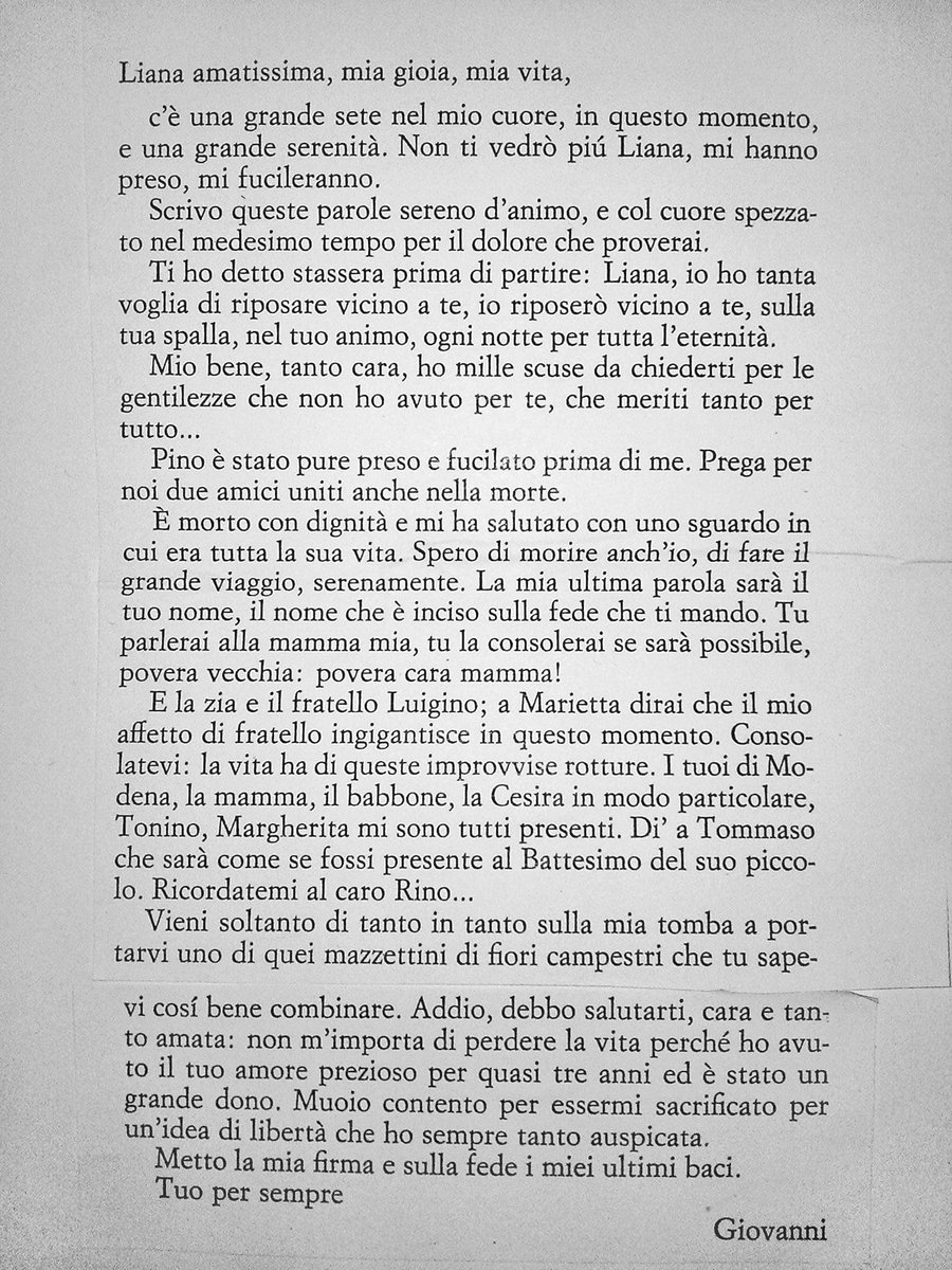 Ogni anno, oggi, la lettera di Giovanni alla moglie Liana. Buon 25 aprile ❤️