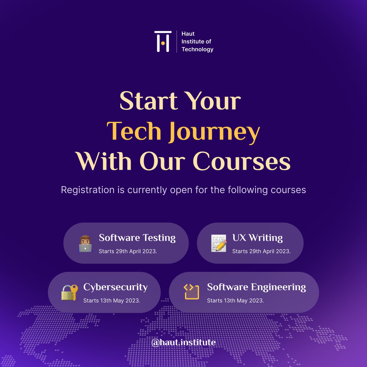 hautinstitute's tweet photo. Access sweet paths into the world of tech at Haut. 🚀🌎

Register using the link below

https://t.co/4ObRxzhF0M

#tech #softwareengineer #cybersecurity #uxwriting #softwaretesting https://t.co/qoVGh54Fse