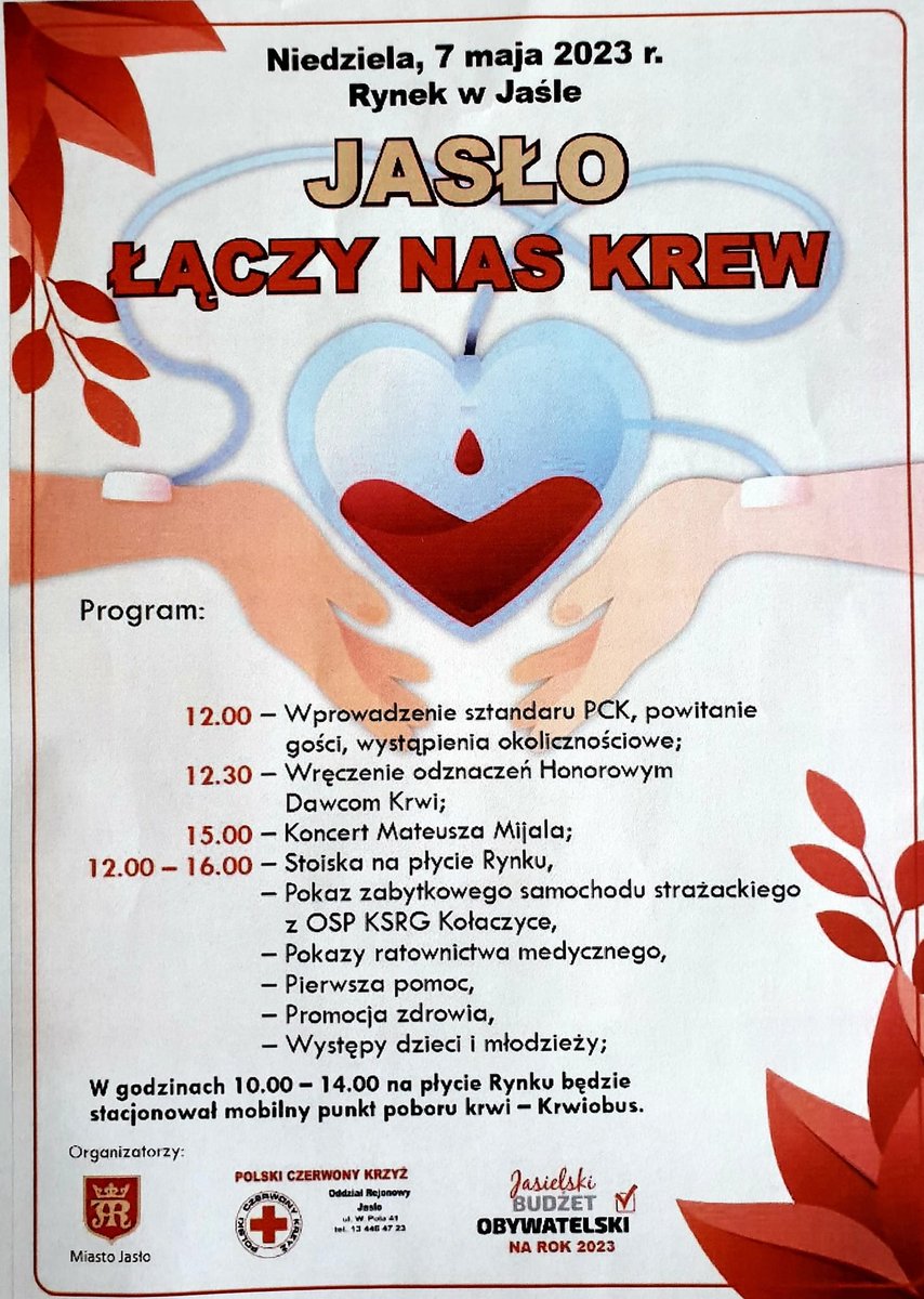 UMJaslo's tweet photo. Jasło – łączy nas krew, to projekt, który uzyskał 1956 głosów w kategorii projektów nieinwestycyjnych w piątej edycji Jasielskiego Budżetu Obywatelskiego.
Zapraszamy 7 maja Rynek Jasło, gdzie w godz. od 10 - 14 będzie mobilny punkt poboru krwi - #Krwiobus
#MiastoJasło #PCKJasło https://t.co/lCHe2CxPRF