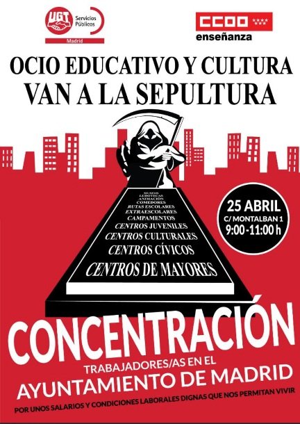 Seccionccooge's tweet photo. El sector de Ocio, se vuelve a concentrar en el Ayuntamiento.
Pliego condiciones único.
Condiciones laborables y salariales dignas para trabajadores/as.
#culturamadridprotesta
@AlmeidaPP_ @ALevySoler @AniortePepe @begonavillacis 
@PSOEMCiudad @EnmaLope
@espinar_mar https://t.co/BUaPQ0wmmn