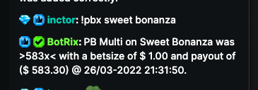 BHT_bet's tweet photo. @KraftsKhaos @BotRixLive @kick Commands that will display your Personal Best and Personal Best Multiplier in your chat's stream. Like this. https://t.co/SJsBzonm7R