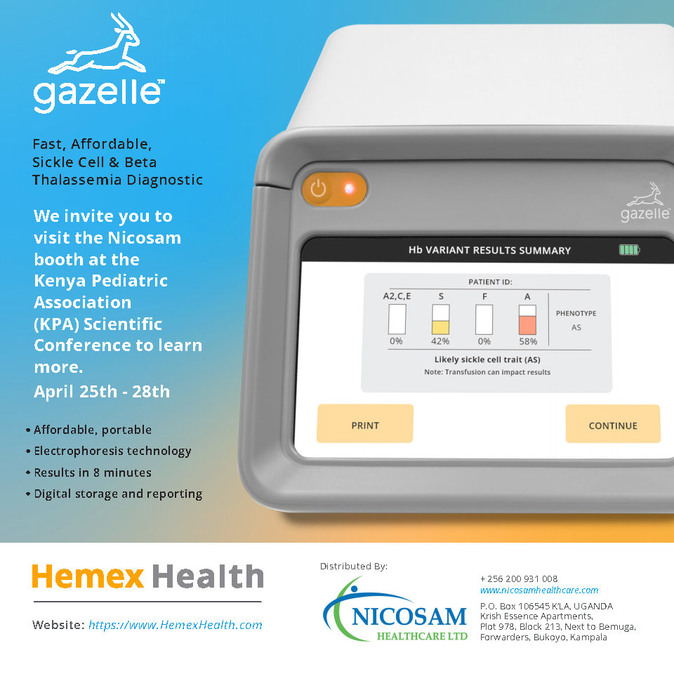 NICOSAM HEALTHCARE LTD (@nicosamhealthug) on Twitter photo We invite you to visit the Nicosam Healthcare Limited booth at the Kenya Pediatric Association (KPA) scientific conference this week to learn more about the #Gazelle #Sicklecell <a href="/Kenyapaeds/">Kenya Paediatric Association</a> #kpascicon2023 #HemexHealth We invite you to visit the Nicosam Healthcare Limited booth at the Kenya Pediatric Association (KPA) scientific conference this week to learn more about the #Gazelle #Sicklecell <a href="/Kenyapaeds/">Kenya Paediatric Association</a> #kpascicon2023 #HemexHealth