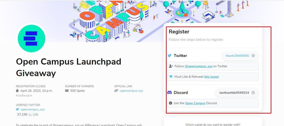🚨Hướng dẫn săn slot #Freemint 500 NFT Silver Notebooks của dự án #OpenCampus

✅Open Campus <a href="/opencampus_xyz/">Open Campus</a>: Dự án chuẩn bị Launchpad Binance

⏰Time: 26/4/2023

Tổng giá trị giải thưởng: random 500 NFT Silver Notebooks 

1/ Truy cập: Register