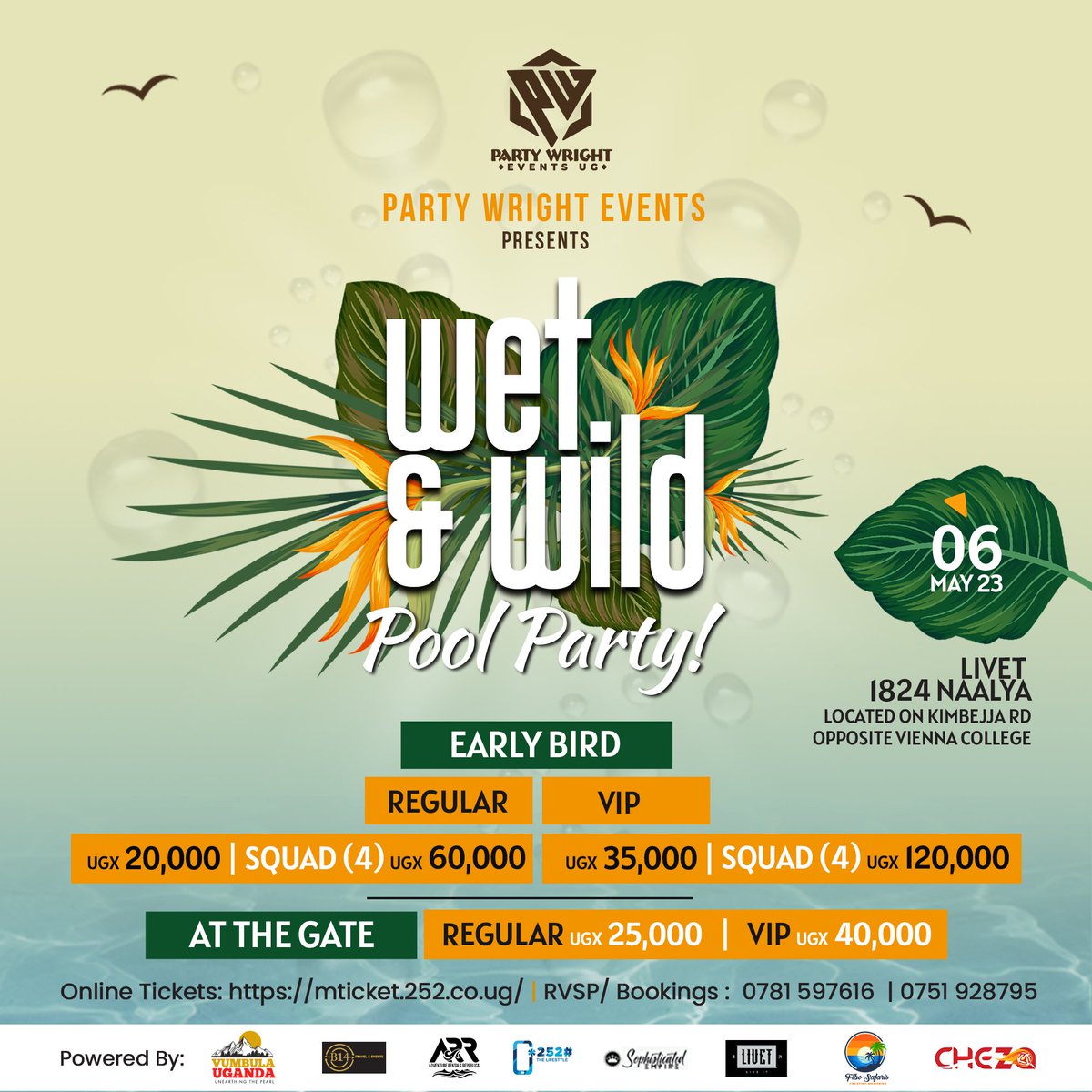 NupUpdates's tweet photo. Reminder:
The best pool party is back, #WetAndWild💦💦 #AfroCaribbeanEdition 🔥🔥💯 happening on 6th May at Livet Naalya at only;20k ordinary,60k a squad of 4 wnd and 50k Vip for early birds,get a ticket now from https://t.co/Im8VnfmK3Z https://t.co/5JleXuWNrH