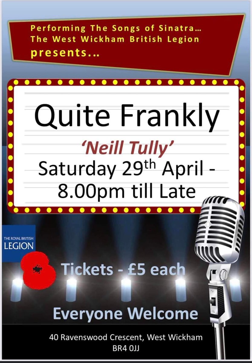 Tickets available on the night in support of the RBL. Great to see you there.