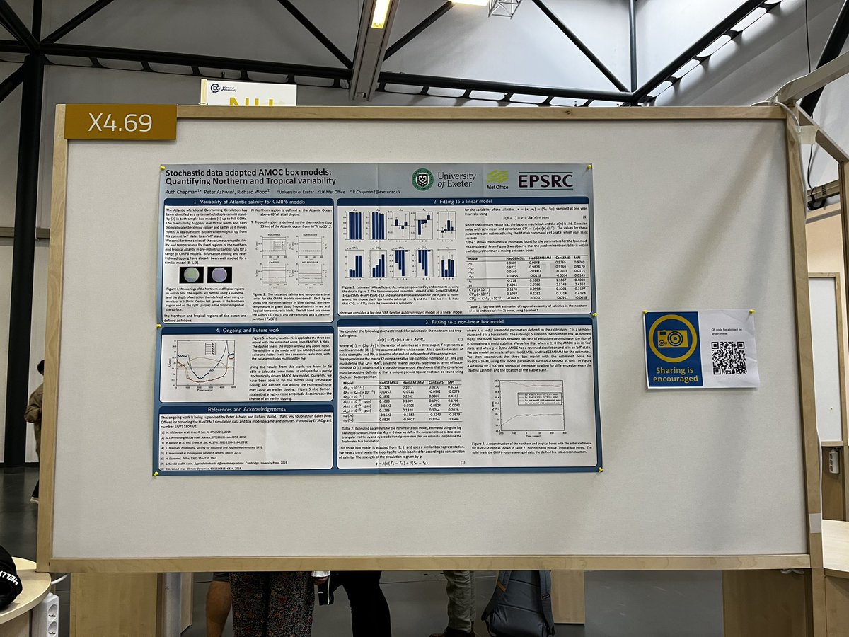 RuthChapman1407's tweet image. My poster is up in Hall X4.69 at #EGU23 ! Drop by to chat to me about #tippingpoints in the AMOC and my work on variability in the Atlantic Ocean. @EGU_Climate @EGU_NP @ExeterUniMaths 
I will be at the poster today from 16:15-18:00