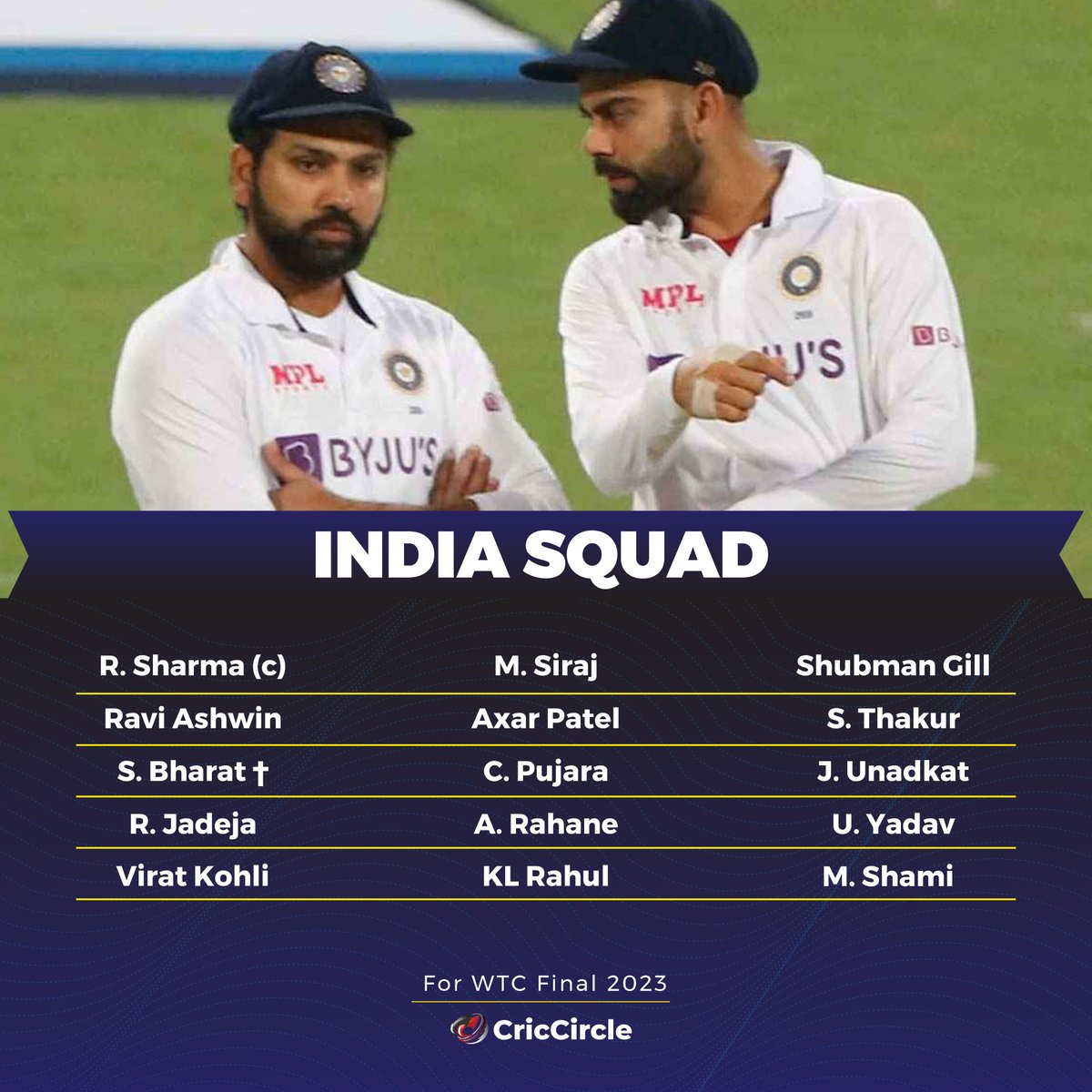 India Squad for WTC Final 2023 . #cricketnews #WTC2023 #INDvAUS #AUSvIND #WorldTestChampionship2023