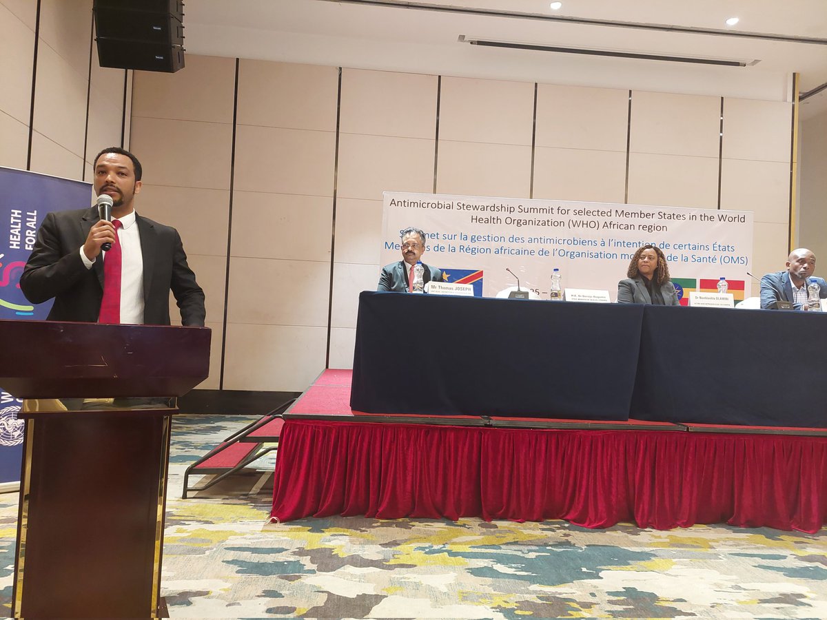 HE @dereje_dugumaMD, State Minister of Health of Ethiopia formally opening the #AFRO Antimicrobial Stewardship Summit. 'An #AMR lens should be applied while designing any health facility or project, and it should be horizontally integrated into health sector interventions and…