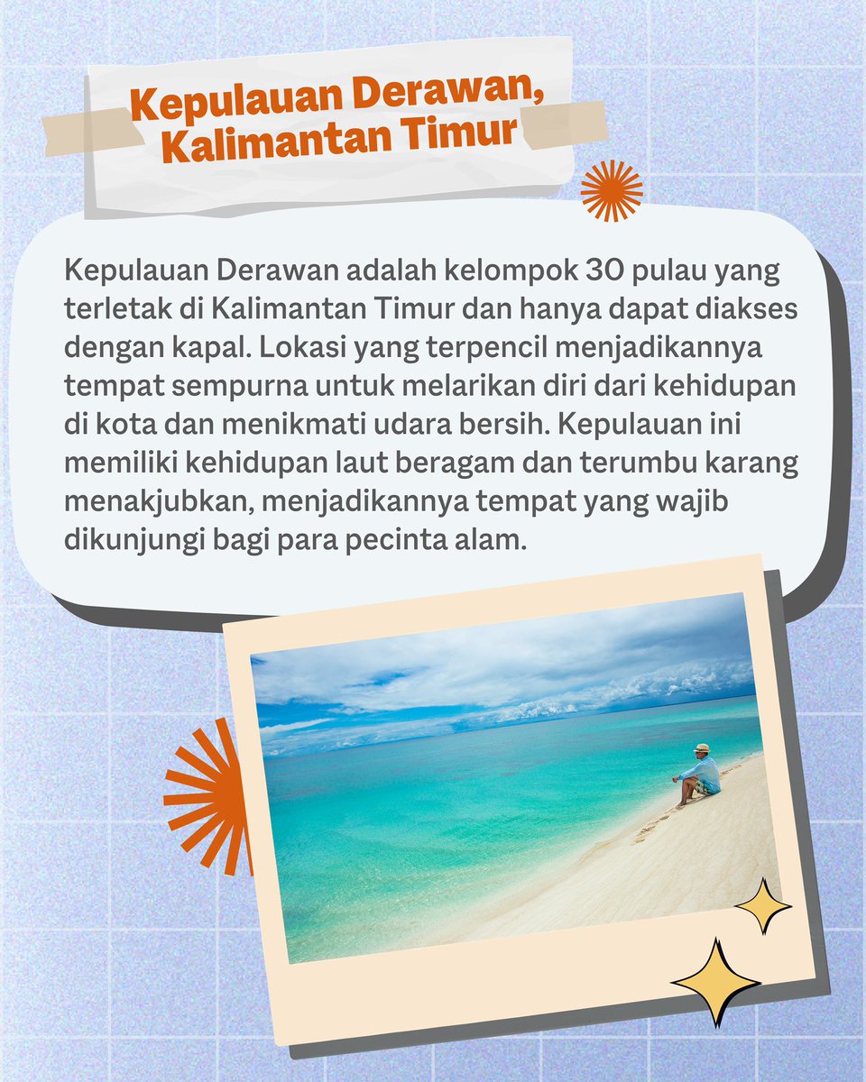 SehatkanUdaraku's tweet photo. Buat yang besok udah mulai kerja, bookmark aja dulu konten ini buat rencana liburan selanjutnya! 

#SehatkanUdaraku #PolusiUdara #AirPollution #Liburan #ExploreAceh #ExploreJatim #ExploreSulut #ExploreKaltim #ExploreBali #TravellingIdeas https://t.co/k1Zs2xymYw