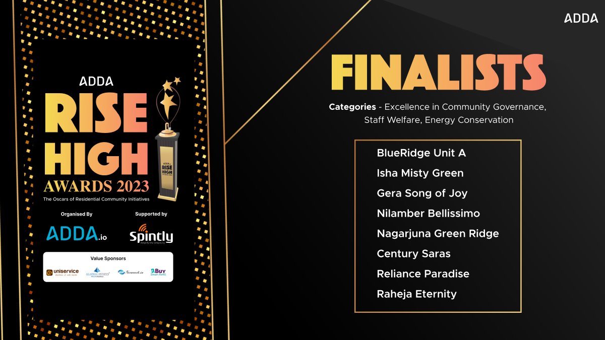 ADDASoftware's tweet photo. 📢 We are thrilled to announce the finalists for the Rise High Awards in Excellence in Community Governance, Staff Welfare, Energy Conservation categories!

👏 Congratulations to all the finalists https://t.co/OI5RtOQNYs