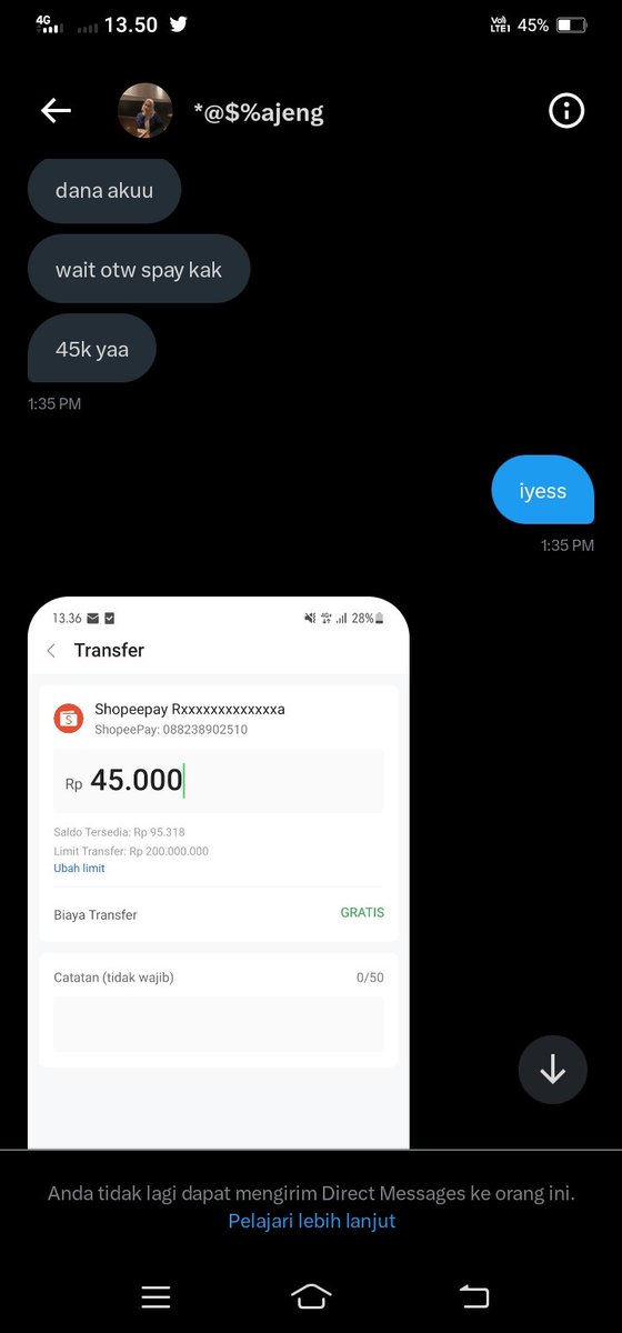 nomarksbt's tweet photo. ‼️SCAMMER ALLERT‼️

NI ORANG SCAM WTT DANA KE SPAY
akun twit @aajienggea_
no hp 085775429335

bajingan semoga rejeki lu ga berkah nderr aamiin. https://t.co/cinZo8Yxox