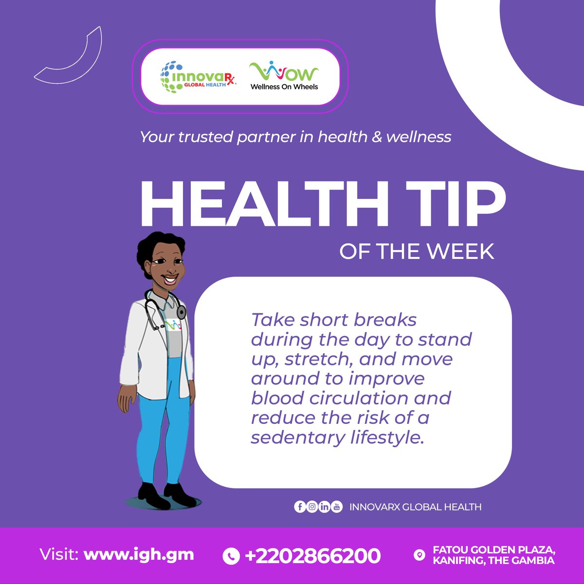 innovarxglobal's tweet photo. Remember to prioritize your health 💙

#IGH #HealthTipOfTheWeek #Gambia https://t.co/znx44ZEE1A