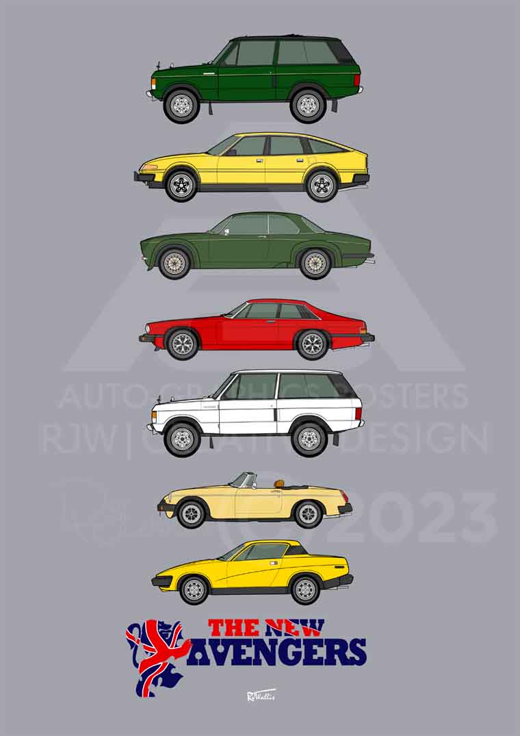 RT @RussellJWallis:  Finally finished #TheNewAvengers car collection from the #70s tv show. It's a feast of 70s #BritishLeyland goodness!  

#Automobile #Car #OriginalArt #Vehicles